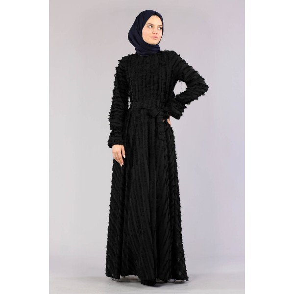 Tekbir Fringed Dress Black