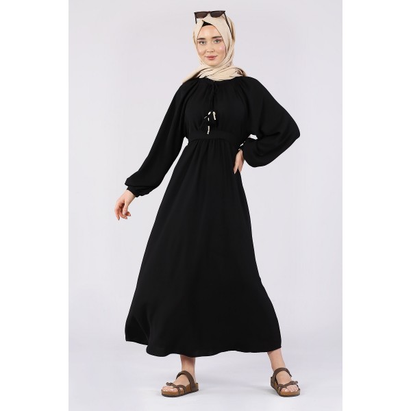 Tekbir Ikoll Tasseled Neck Belted Dress