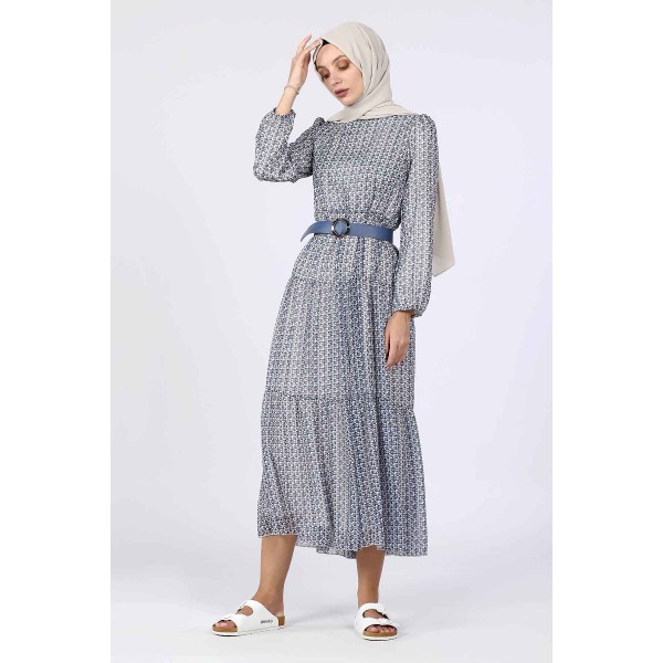 Tekbir Aşkı Şima Small Patterned Belt Dress