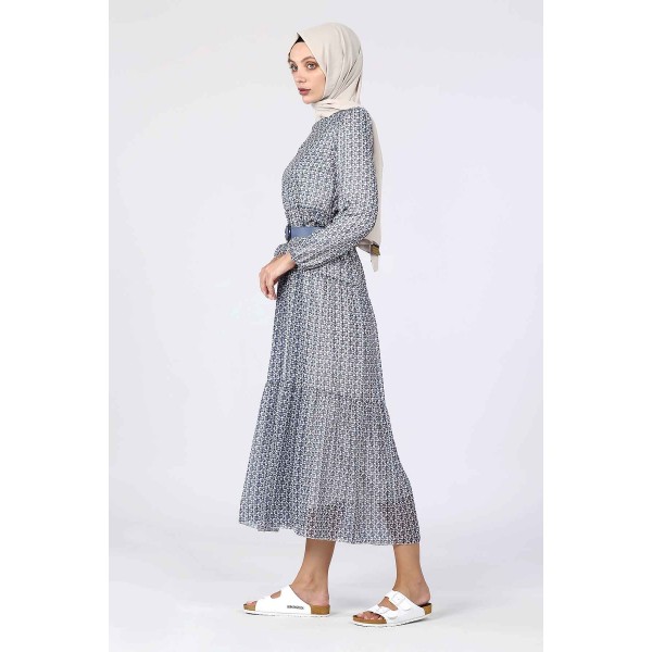 Tekbir Aşkı Şima Small Patterned Belt Dress