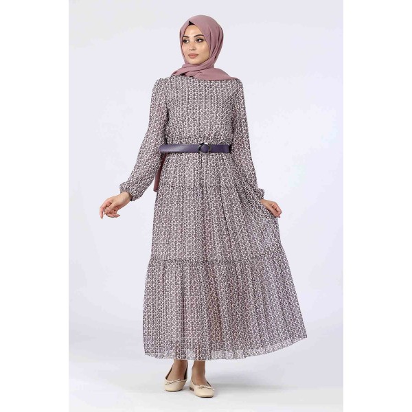 Tekbir Aşkı Şima Small Patterned Belt Dress