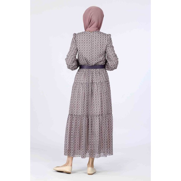 Tekbir Aşkı Şima Small Patterned Belt Dress