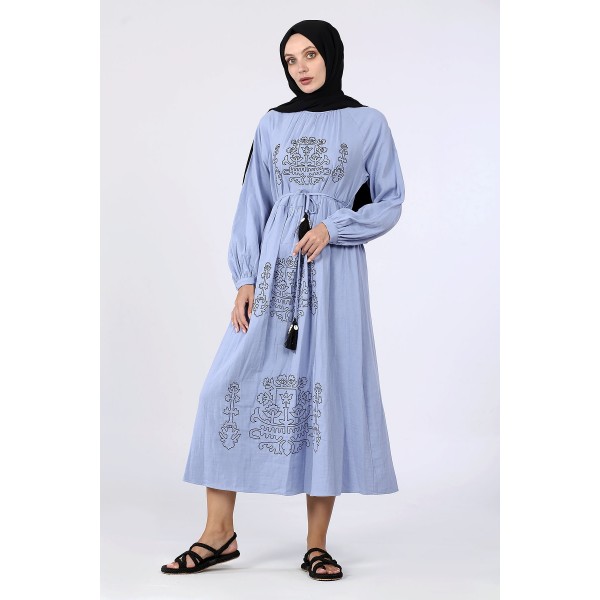 Tekbir İkoll Embroidered Tassel Belted Dress