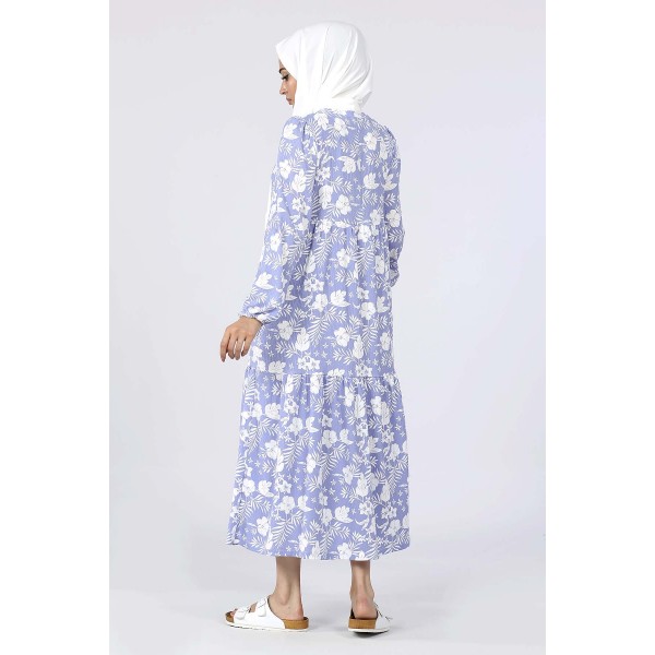 Tekbir Floral Patterned Dress With Elastic Sleeves