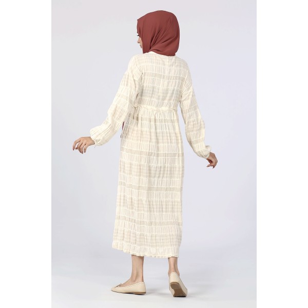 Tekbir Ikoll Tassel Detail Sleeve Elastic Dress Beige