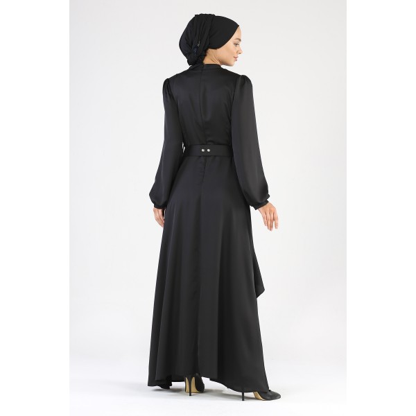 Tekbir Belted Evening Dress Black