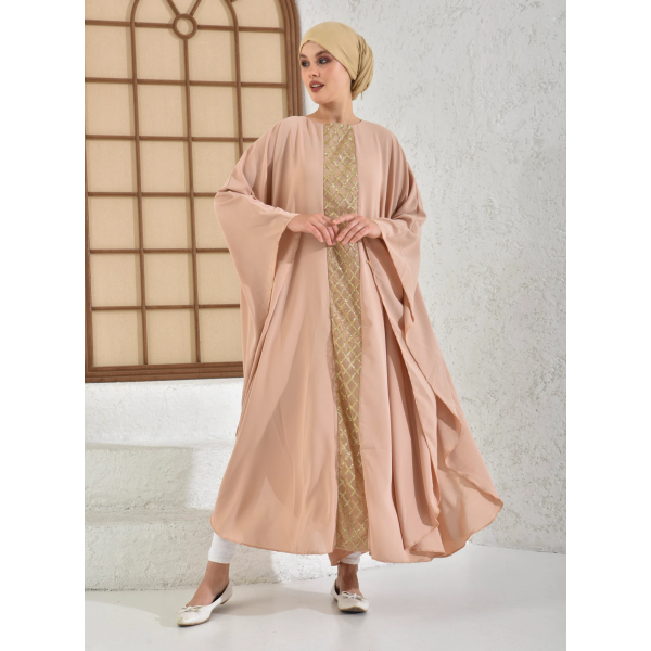Filizzade Woman dress Camel - Gold - Crew neck - Modest Dress - Tuncay