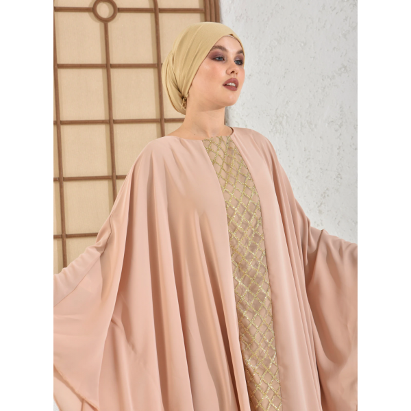 Filizzade Woman dress Camel - Gold - Crew neck - Modest Dress - Tuncay