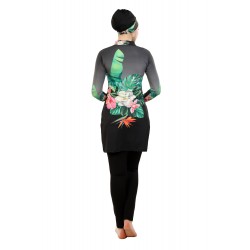 Mayo Burkini Floral Design Swimwear - Black