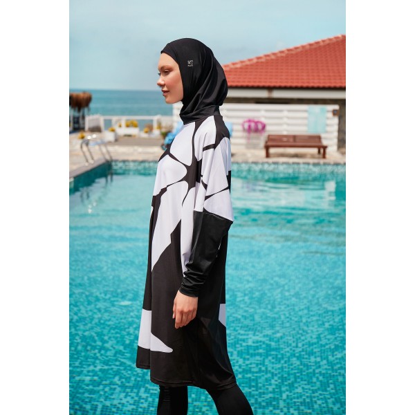 مايو بوركيني مارينا ملابس سباحة حجاب سوداء مغلقة M2309