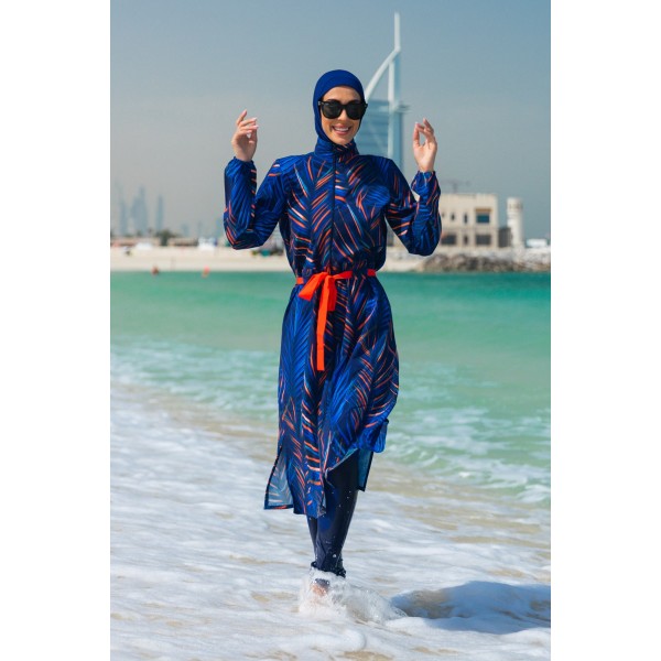 Mayo burkini Marina Patterned Navy Blue Full Covered Hijab Swimsuit M2305