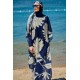 غطاء بوركيني مارينا فلورال أزرق كحلي Pareo Kaftan P2348