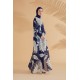 غطاء بوركيني مارينا فلورال أزرق كحلي Pareo Kaftan P2348