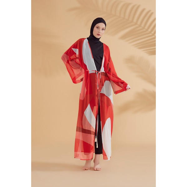 burkini cover Marina Woman Orange Pattern Hijab Pareo P2345