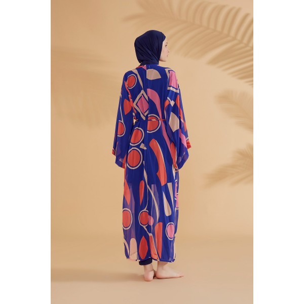 burkini cover Marina Geometric Sax Hijab Swimwear Kimono Pareo P2339