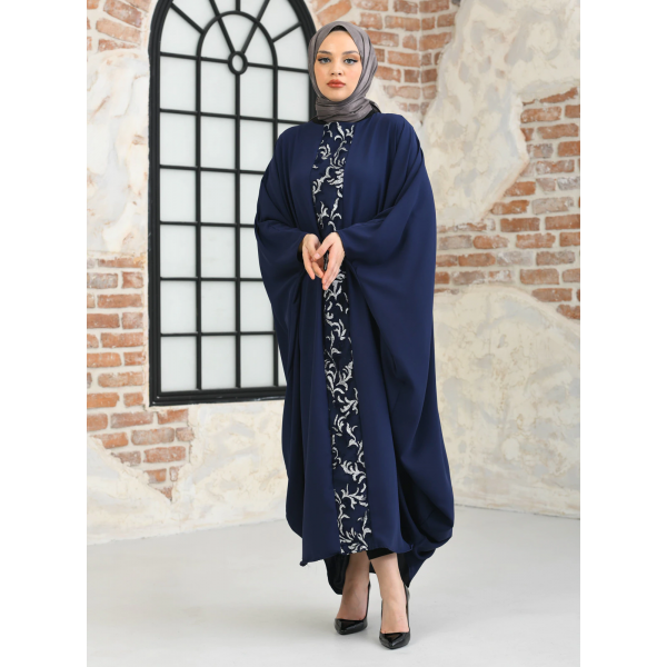 Filizzade Woman abaya Unlined Embroidered - Crew Neck