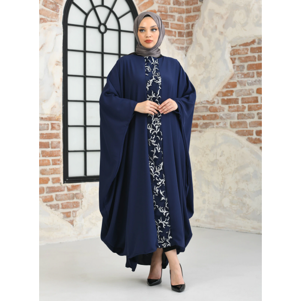 Filizzade Woman abaya Unlined Embroidered - Crew Neck