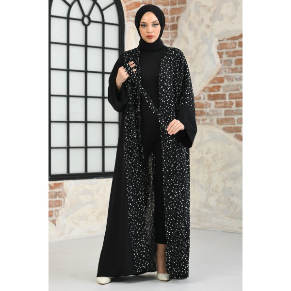 Filizzade Woman Unlined Open Front Garnish Abaya