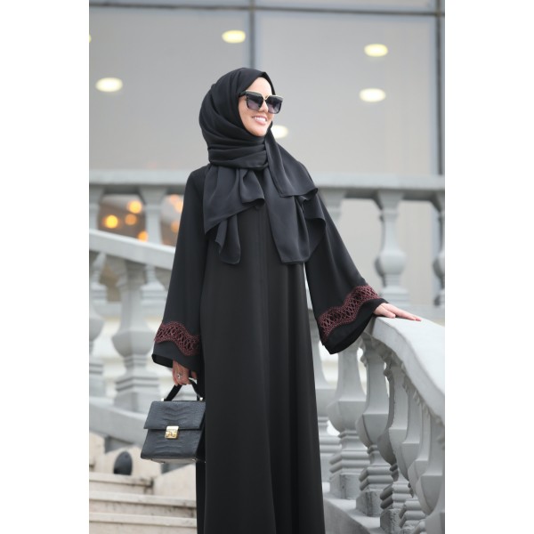 abaya claret red guipure