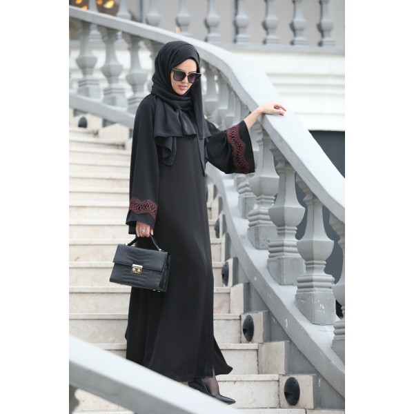 abaya claret red guipure