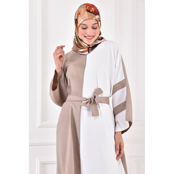 Filizzade Woman Crew neck Belted Loose Abaya