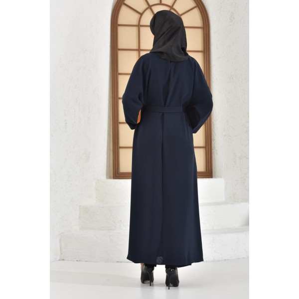 Filizzade Woman Crew neck Belted Loose Abaya