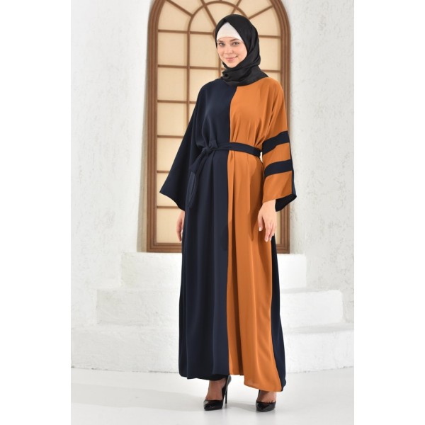 Filizzade Woman Crew neck Belted Loose Abaya