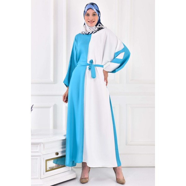 Filizzade Woman Crew neck Belted Loose Abaya