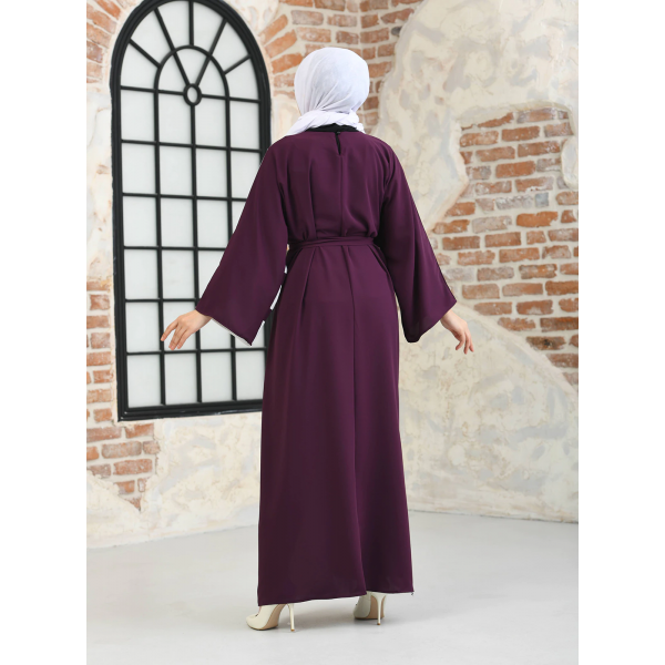 Filizzade Woman Crew neck Belted Loose Abaya