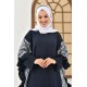 Filizzade Woman Abaya Unlined - Crew neck and Frill Detailed