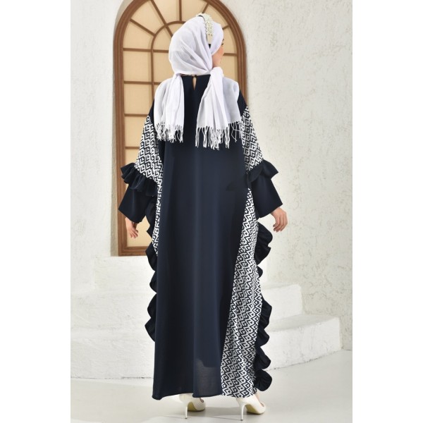 Filizzade Woman Abaya Unlined - Crew neck and Frill Detailed