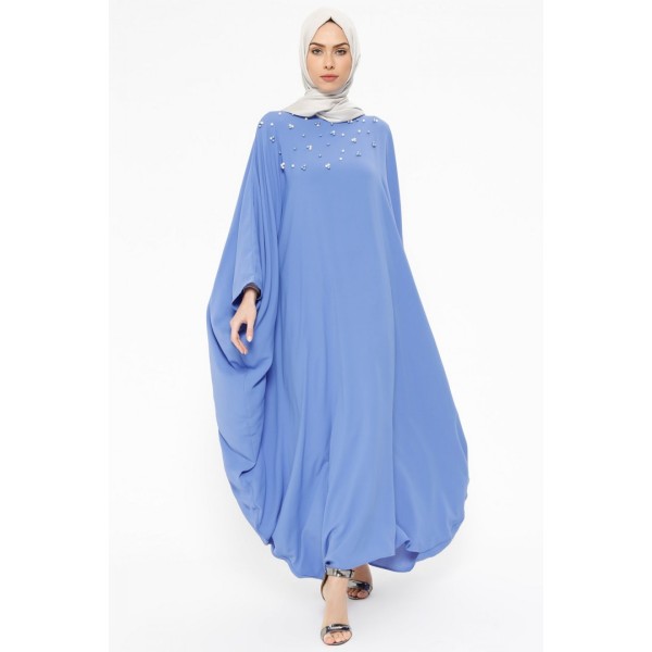 Filizzade Woman abaya Unlined - Crew neck Pearl Detailed