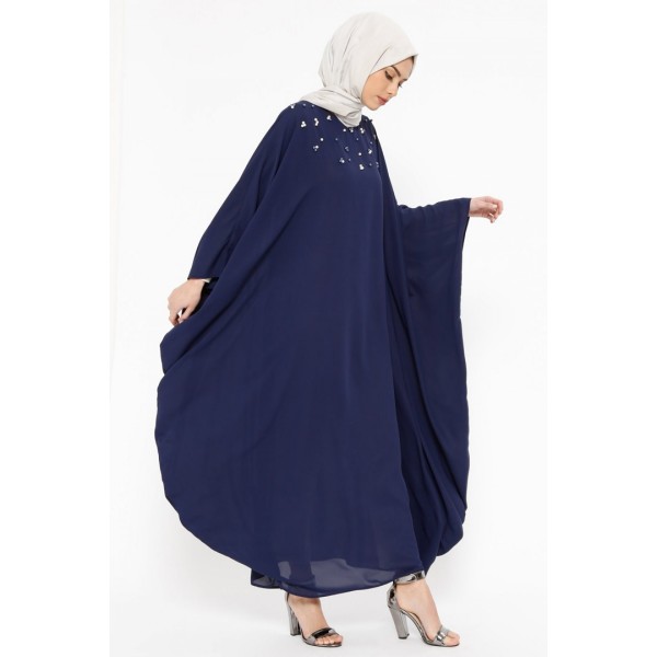 Filizzade Woman abaya Unlined - Crew neck Pearl Detailed