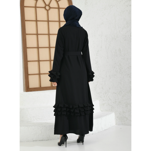 Filizzade Women's Abaya With Belt And Unlined - Round Neck