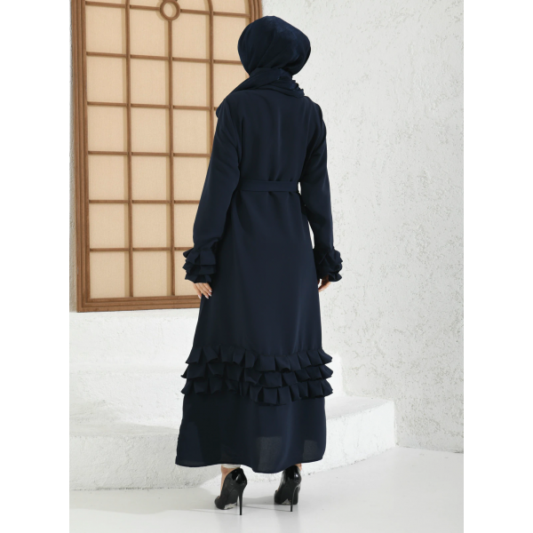 Filizzade Women's Abaya With Belt And Unlined - Round Neck