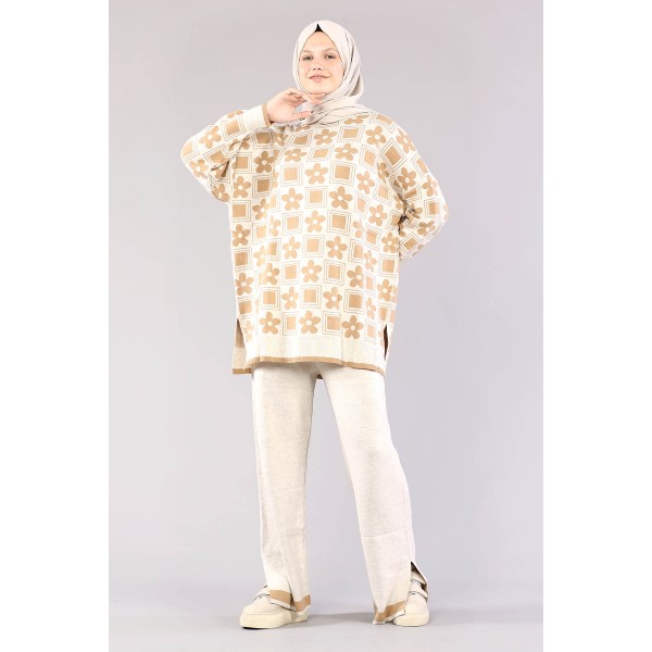 Tekbir İkoll 28537 Floral Color Suit Light Beige Camel