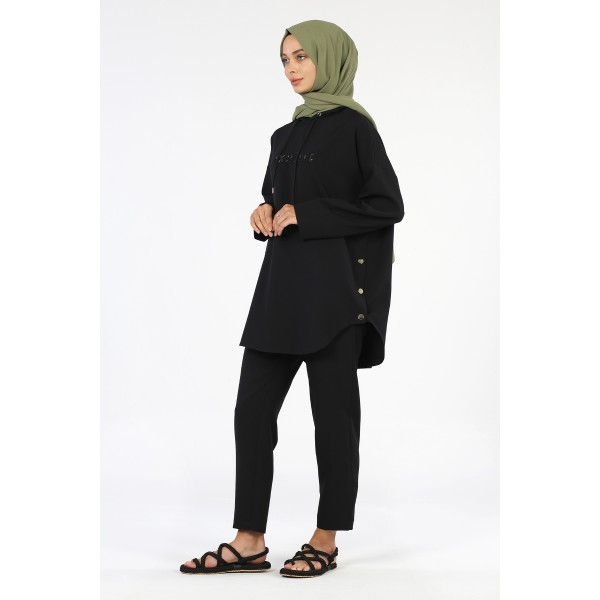 Tekbir Embroidered Snap Snap Suit Black