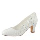 Wedding Shoes Women's Lace Silky Satin Chunky Heel Closed Toe Pumps With Stitching Lace