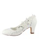 Wedding Shoes Women's Lace Silky Satin Chunky Heel Closed Toe Pumps With Stitching Lace