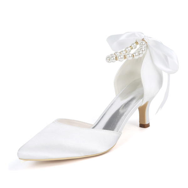 Wedding Shoes Women's Silky Satin Stiletto Heel Pumps With Bowknot Imitation Pearl