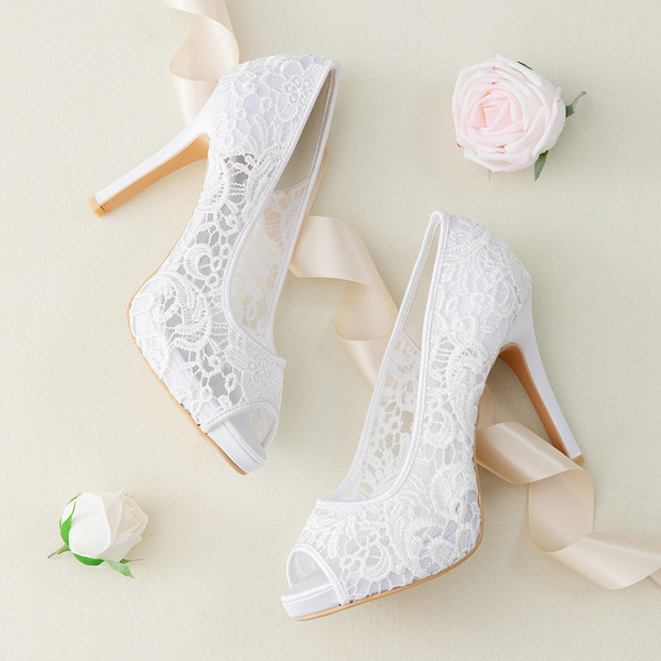 Wedding Shoes Women's Lace Stiletto Heel Peep Toe Platform Sandals