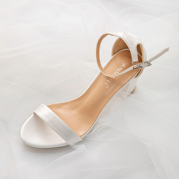 Wedding Shoes Women's Satin Chunky Heel Peep Toe Sandals With Buckle