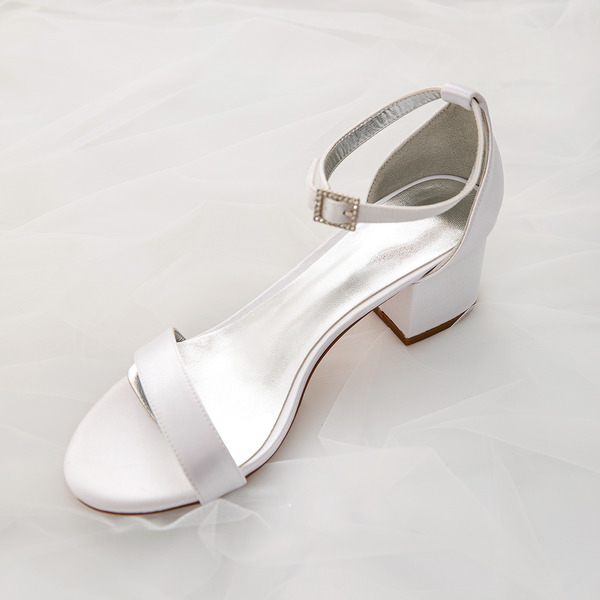 Wedding Shoes Women's Silky Satin Chunky Heel Peep Toe Sandals With Buckle