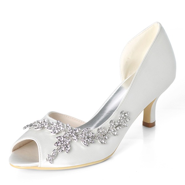 Wedding Shoes Women's Silky Satin Stiletto Heel Peep Toe Pumps With Rhinestone