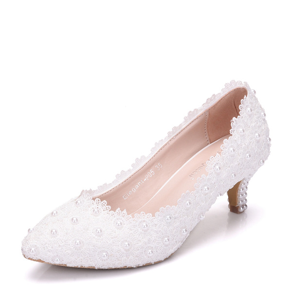 Wedding Shoes Women's Leatherette Stiletto Heel Closed Toe Pumps With Imitation Pearl