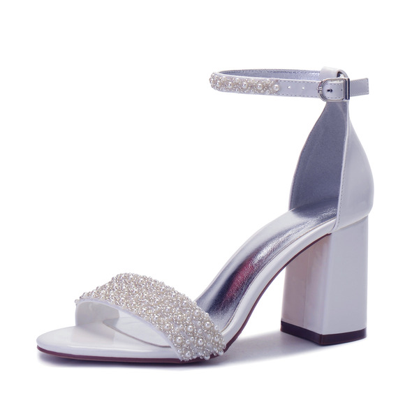 Wedding Shoes Women's Patent Leather Sandals With Rhinestone Pearl