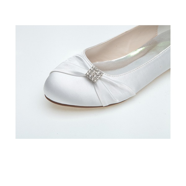 Wedding Shoes Women's Satin Flat Heel Closed Toe Flats With Bowknot Rhinestone