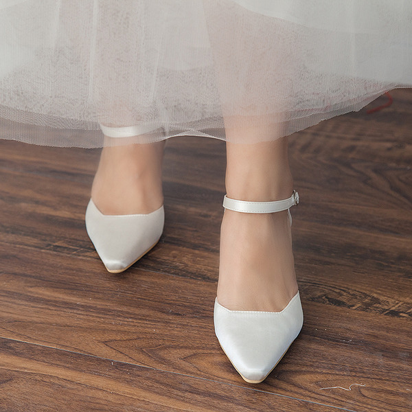 Wedding Shoes Women's Satin Chunky Heel Closed Toe Pumps