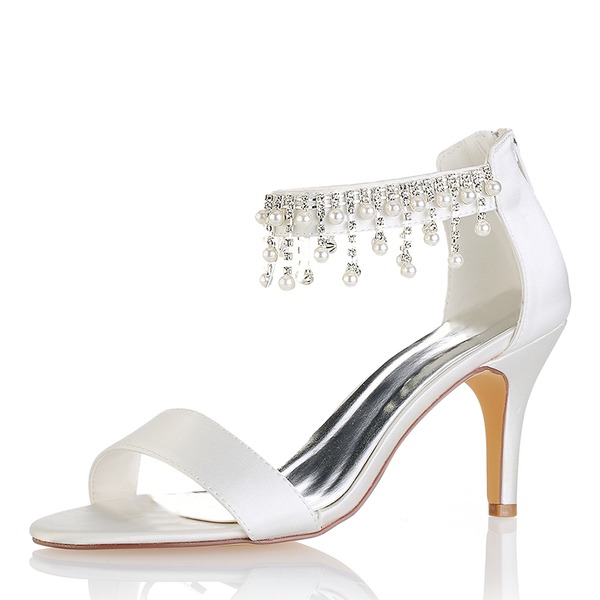 Wedding Shoes Women's Silky Satin Stiletto Heel Peep Toe Pumps Sandals With Tassel
