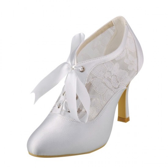 Wedding Shoes Women's Lace Satin Stiletto Heel Boots Pumps